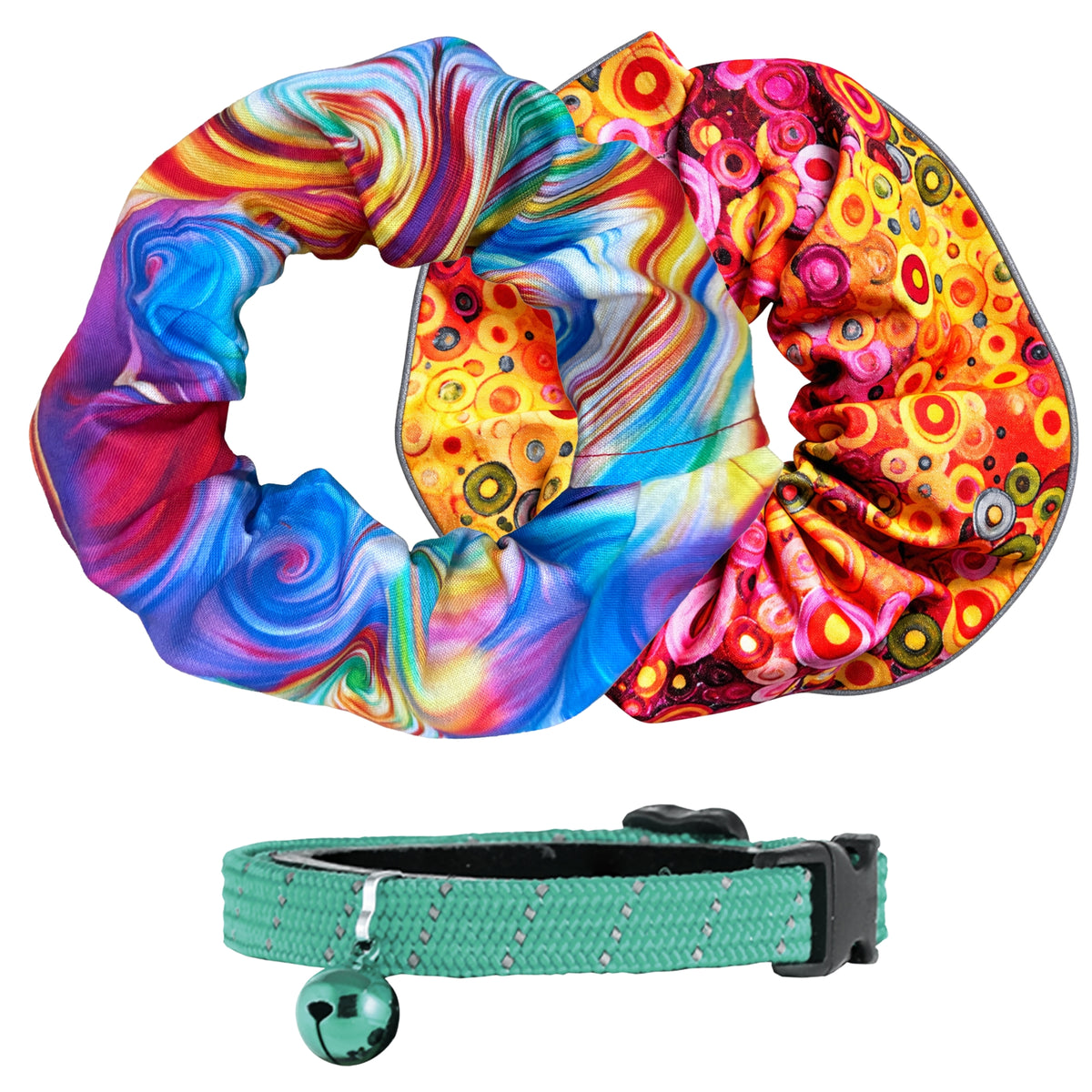 2-Pack Long-Haired Collar Covers: Suzy Swirls + Paint Loops + Breakaway Collar