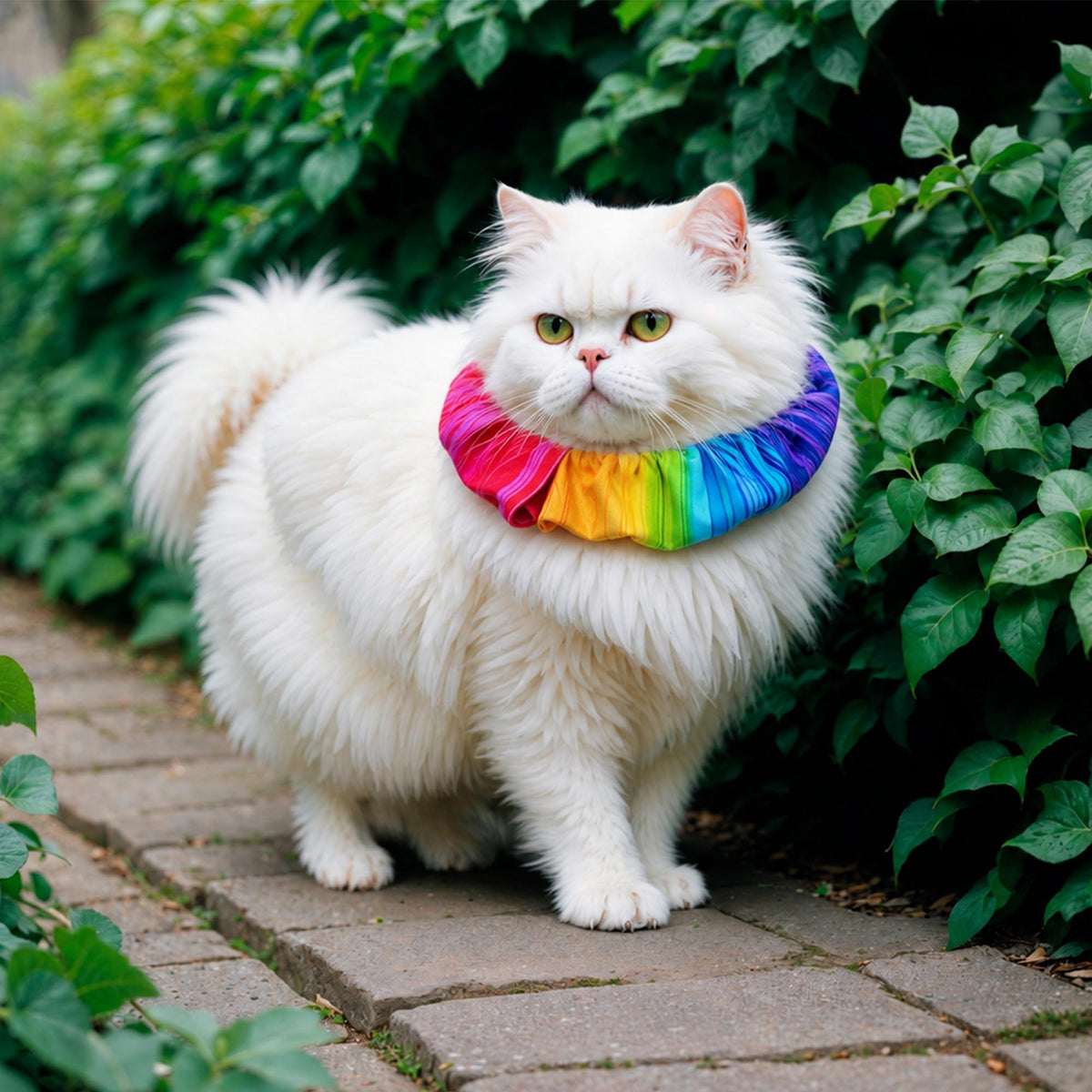 Rainbow Sally Birdsbesafe ® Collar Cover - Long-Haired Cat Style