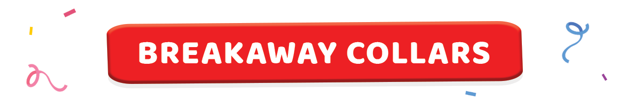 A red promotional section header reading "BREAKAWAY COLLARS" in bold white text with festive confetti accents for the International Cat Day Deal.