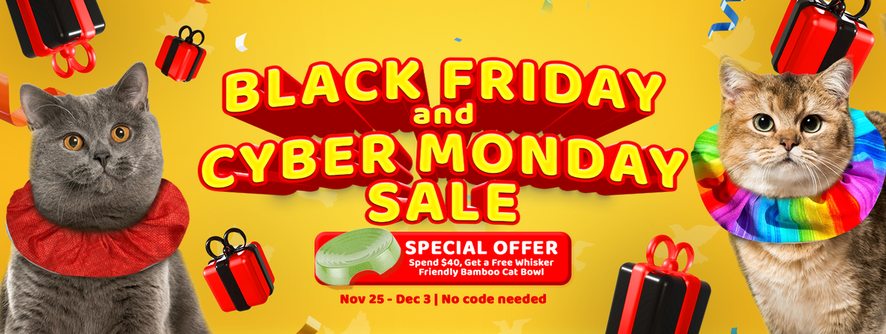 Black Friday and Cyber Monday Sale: Free Whisker-Friendly Bamboo Cat Bowl for orders over $40